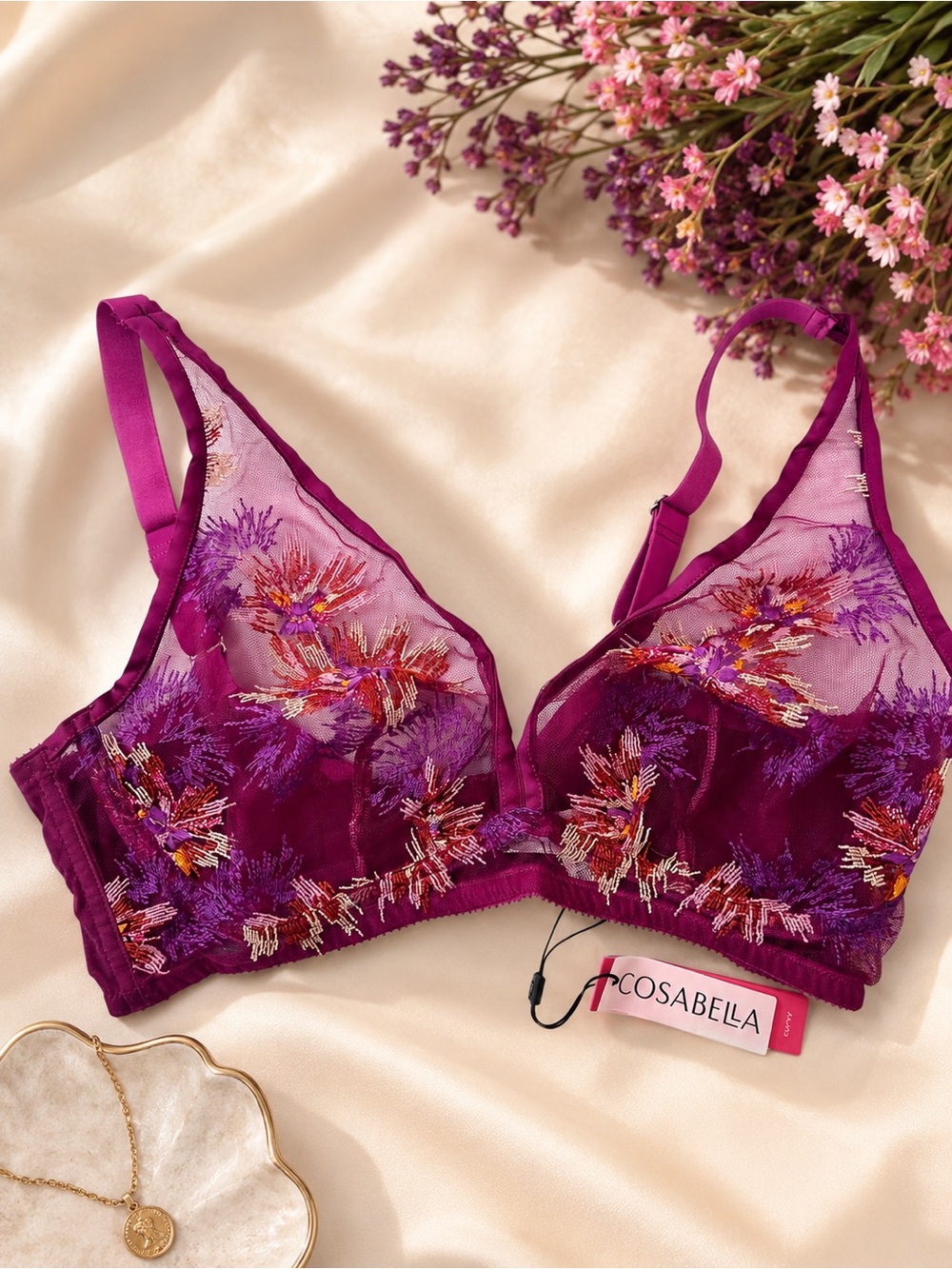 Cosabella Maasai Curvy Bralette Cyclamen Lace Small DD-F Italy NWT
